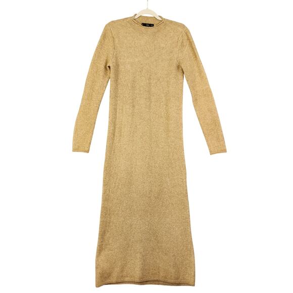 Mango MNG Womens Perkins Neck Knitted Midi Dress Size Small Tan Wool Blend Cozy - Picture 2 of 12